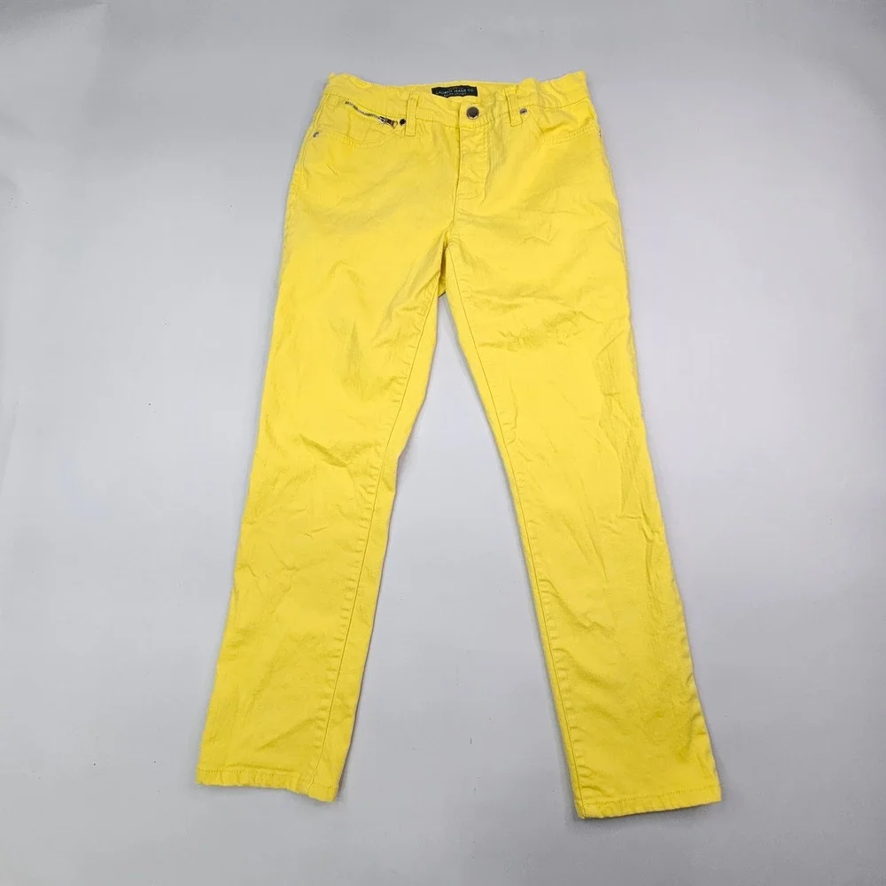 Lauren Jeans Co Ralph Lauren Pants Women 8 Yellow Straight Leg Cotton Blend